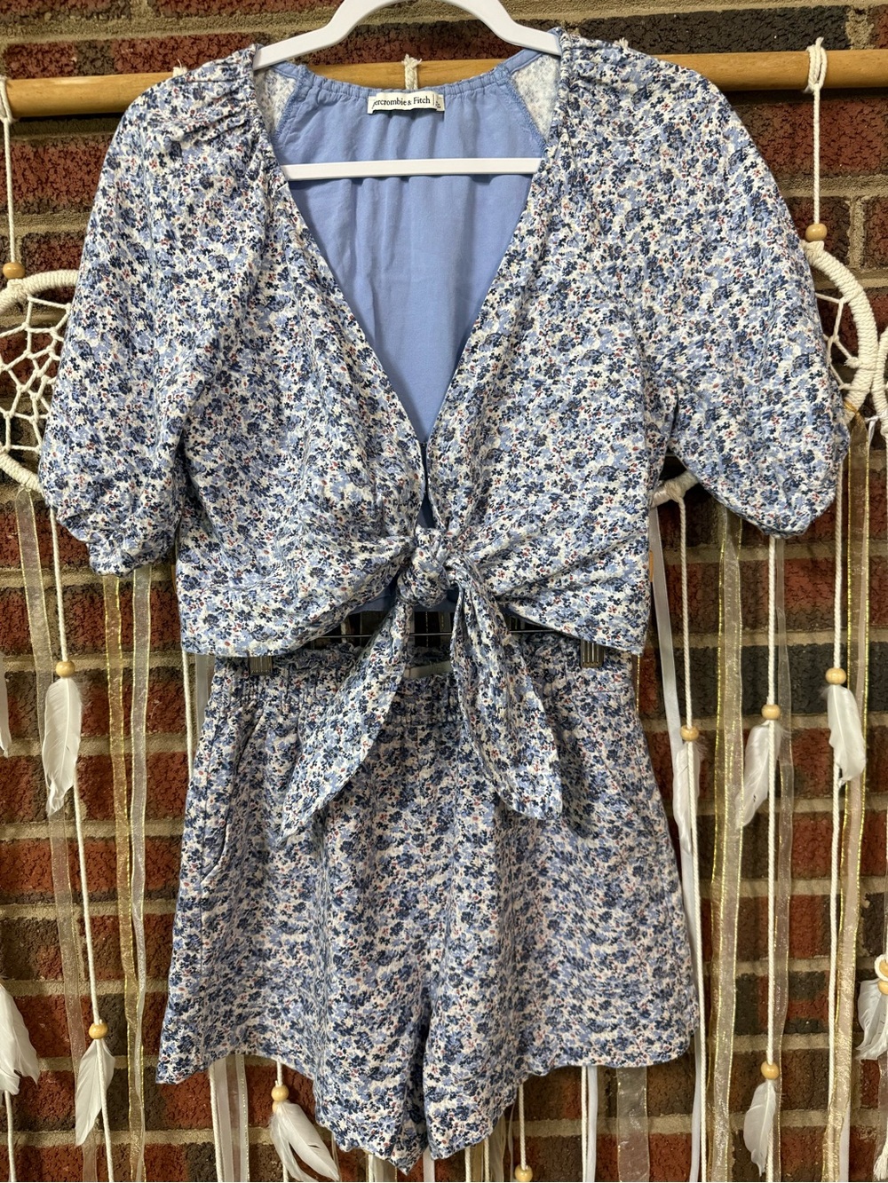 Abercrombie & Fitch Blue Floral Tie-Front Women’s Shorts Romper XS S